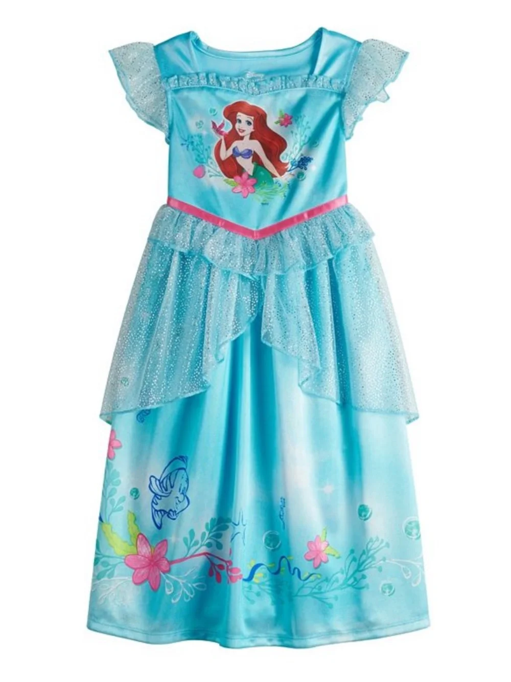 Disney Teal Ariel Tulle Pajama Dress with Pink Trim